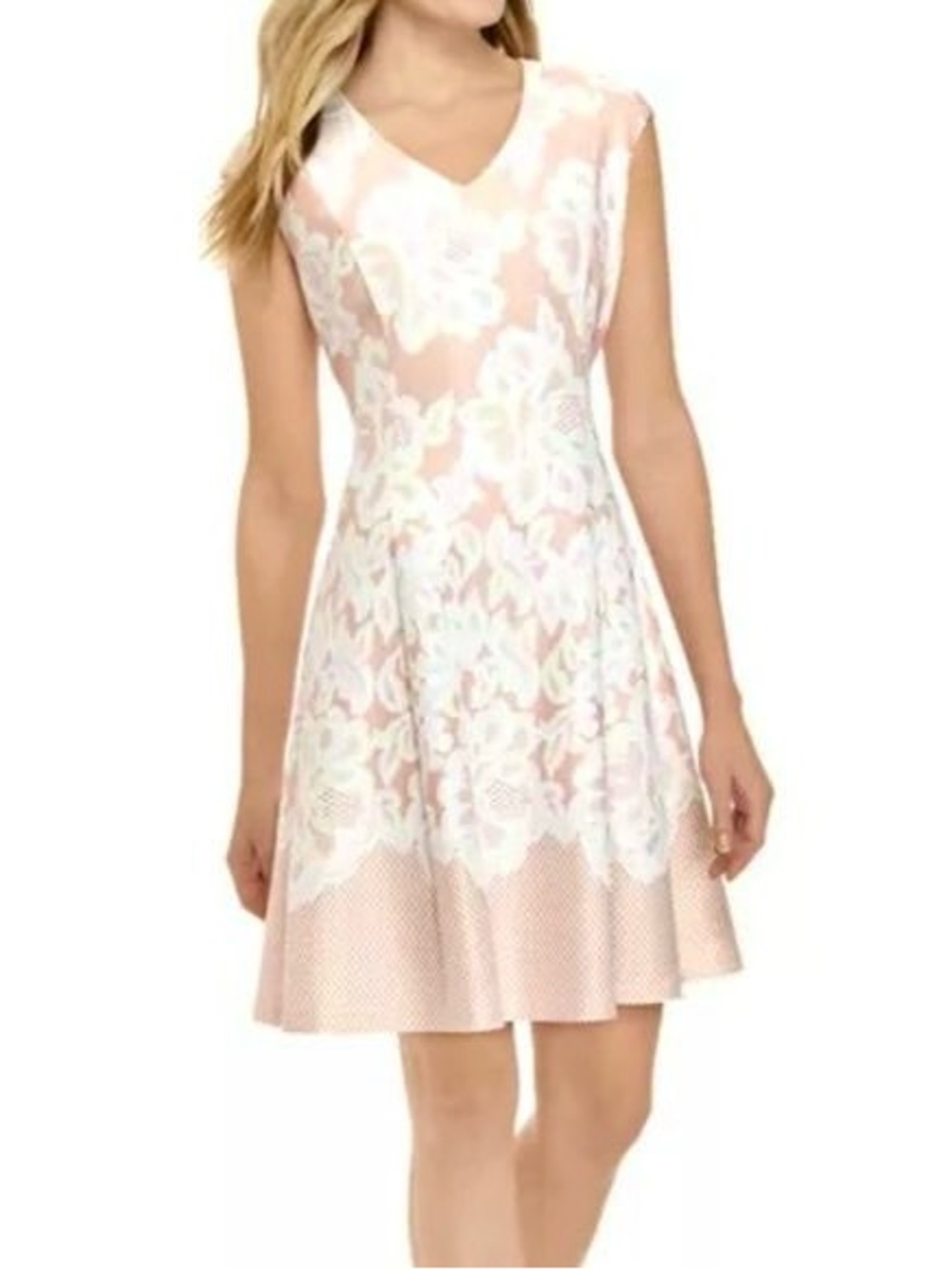 Women's Sweet Peach Floral Lace Fit-and-Flare Dress